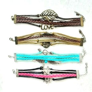 Four Leather Wrap Inspiration Charm Bracelets